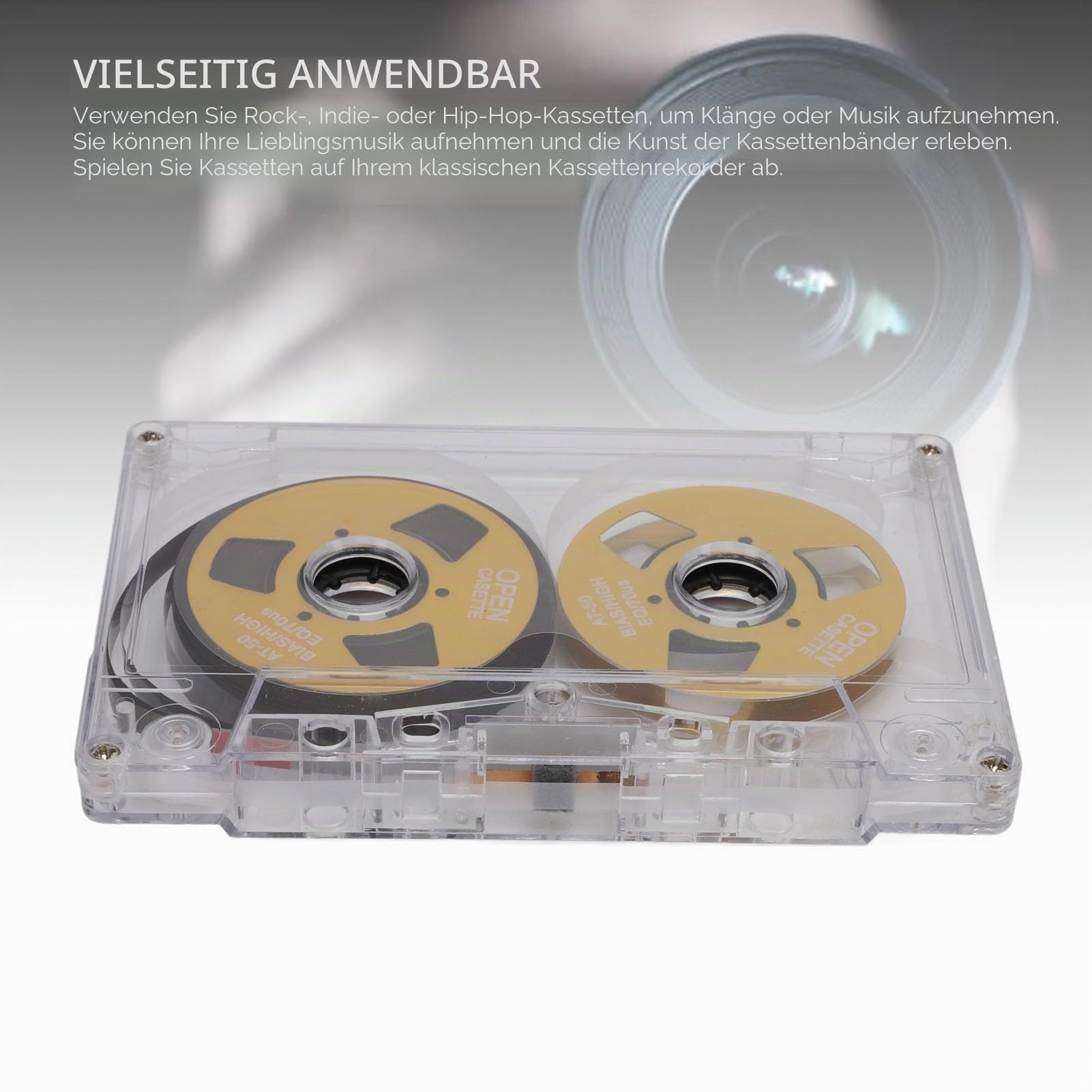 Leere Kassette von Rolle zu Rolle, 50 Minuten Aufnahmezeit, Normale Vorspannung, Doppelseitig, Metall-Tonkassette mit Transparenter Box