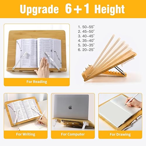 Miniatura 2 de ZZWS Soporte para libros de bambú para lectura, soporte para libros de escritorio, soporte ajustable para laptop, soporte para libros de texto,