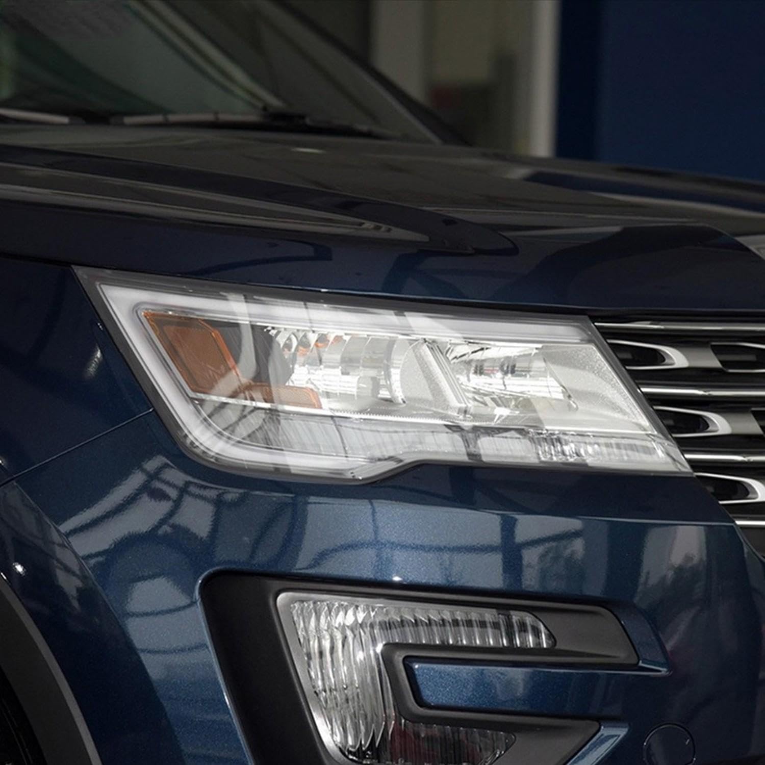 JCAKES 2 Pcs Car Headlight Protective Film Headlamp Restoration Transparent Black TPU Sticker ，for Ford Explorer 2016 2017 Accessories