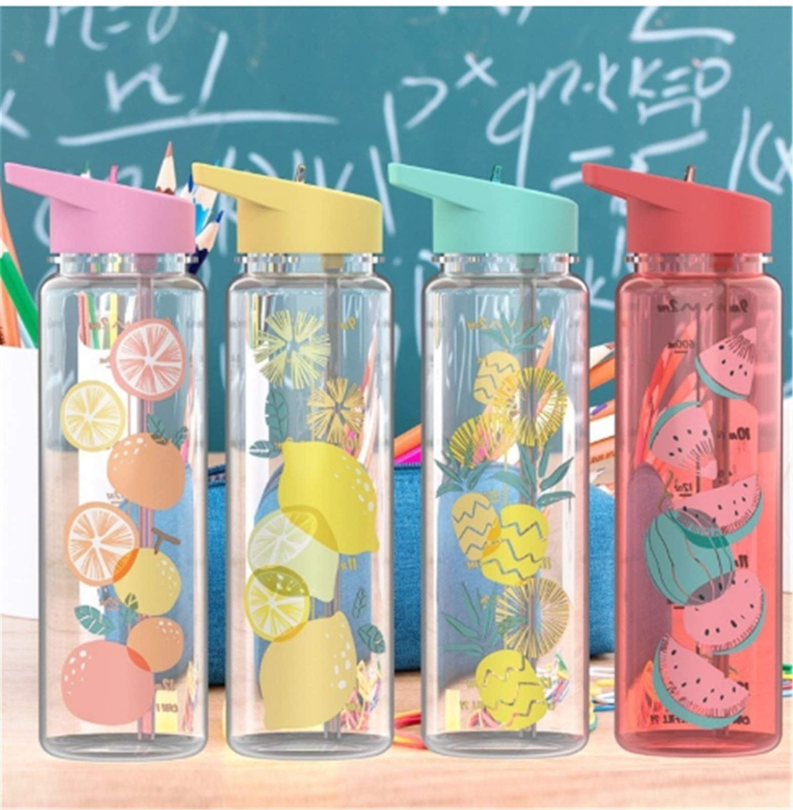 Botella de agua plástica linda del unicornio de la historieta 720ML para la botella de la botella de la paja de los deportes de la muchacha de los niños Botella de agua plástica portátil al aire libre