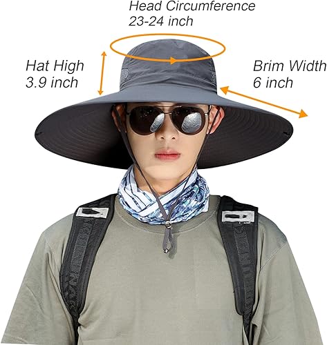 Miniatura 4 de Sombrero de protección solar de ala ancha de 6 pulgadas para exteriores, unisex, para senderismo, playa, pesca, safari, jardín, césped, patio,