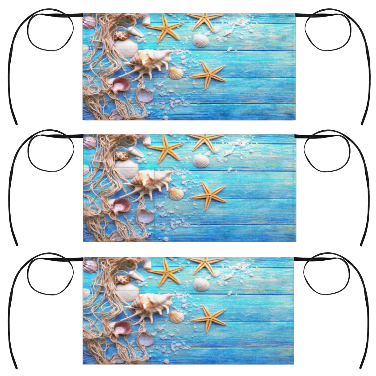 XMNYGJ 3 Pack Waist Apron Set Seastars Shells Waitress Aprons 3 Pockets Waterproof Half Apron for Bartender Restaurant Barista Teachers BBQs Parties