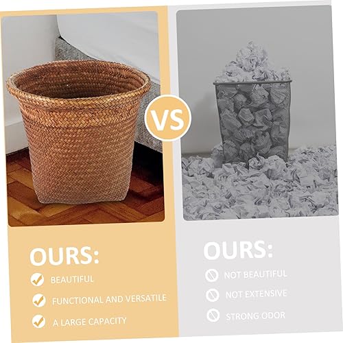 Miniatura 6 de Gadpiparty Cesta de basura de mimbre tejida con pajilla, cesta de basura redonda de ratán, cesta de almacenamiento para artículos diversos,