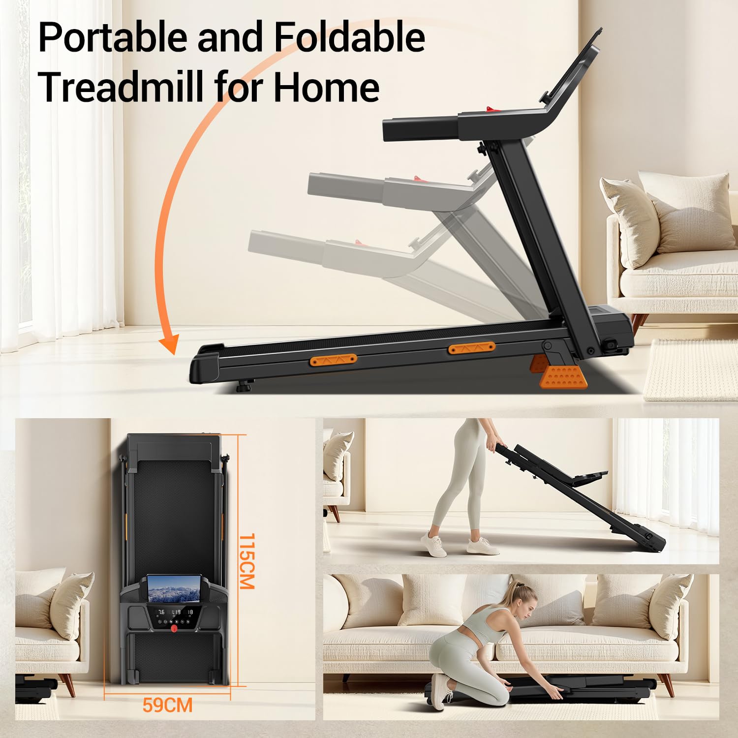 CURSOR Bieżnia do Domu Składana z Nachyleniem 15% | 12 km/h Cicha i Kompaktowa Bieżnia domowa i Biura,Treadmill Home z silnikiem 3.0 HP i wyświetlaczem LED,maks.136 kg