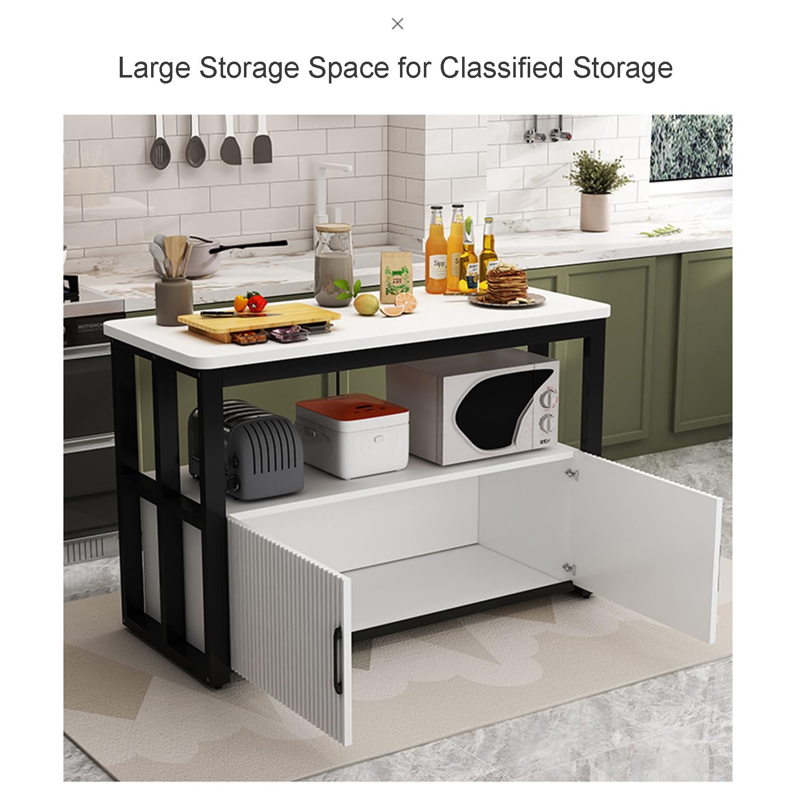 Scaffale da cucina multistrato con mobiletto per forno a microonde, versatile tavolo per frutta e verdura (nero moderno)