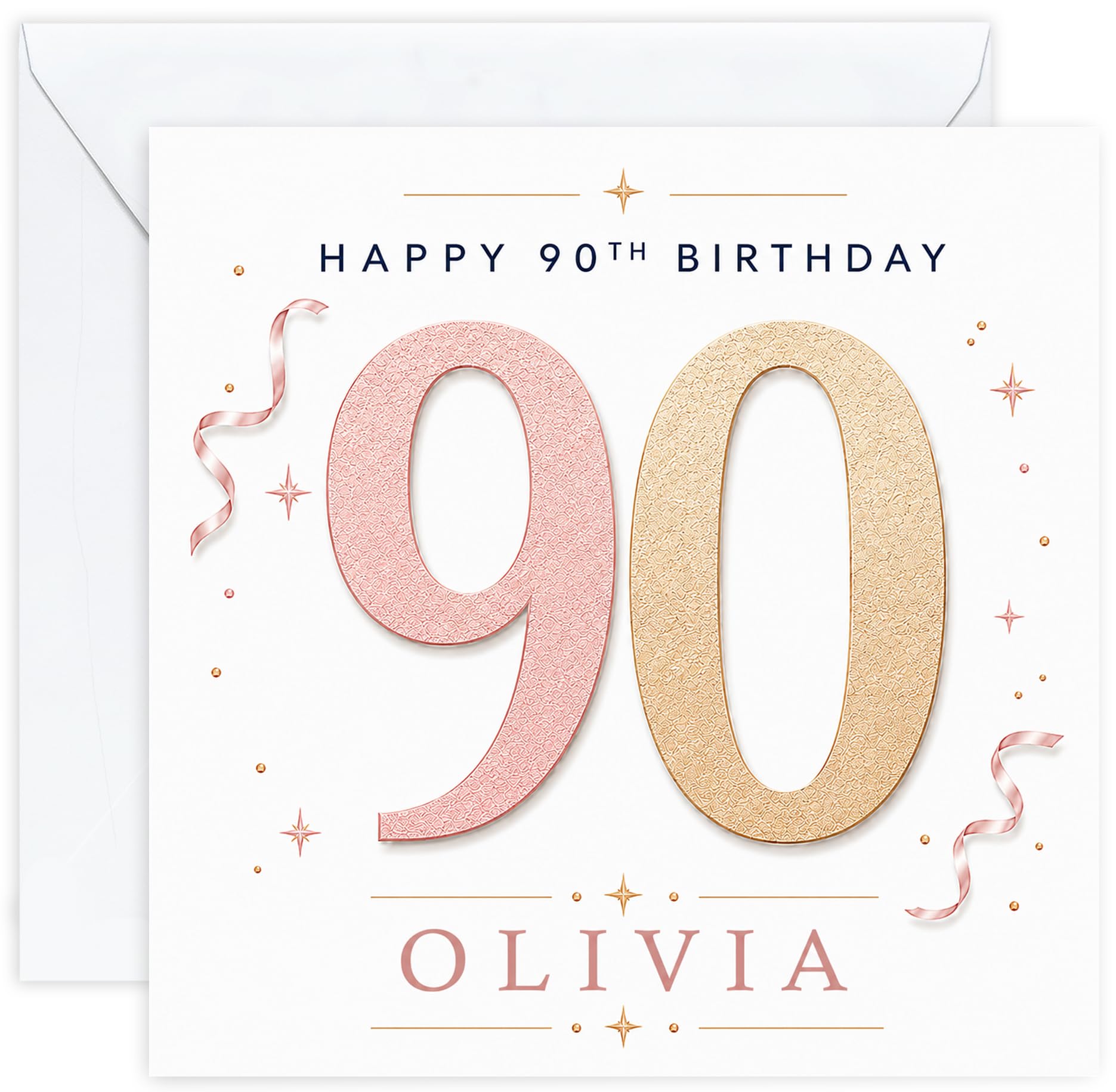 Personalised 90th Birthday Card for Her | Ninetieth Birthday Card for 90 Year Old Women | Mum Grandma Nan Aunt Friend | Female Birthday Card with Name (Design 09)