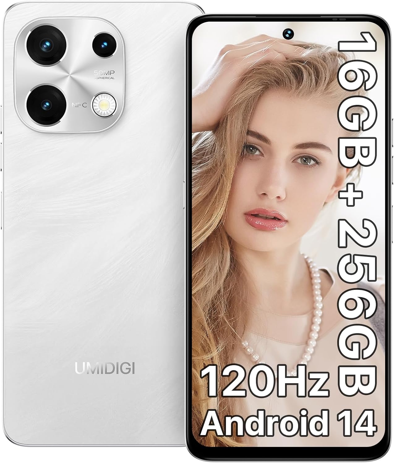 UMIDIGI Note 100 Cell Phone,Android 14 Unlocked Phones,16(8+8) GB+256GB/TF 1TB,6.8”HD+120Hz Display,50MP Camera,5000mAh+20W Fast Charging,4G Dual SIM Android Phone,AI Face/Fingerprint Unlock,NFC,GPS