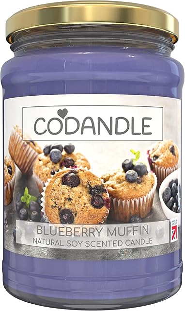 Codandle Candle | Blueberry Muffin | Large Vegan-Friendly Natural Soy Scented Jar Candle, 100+ Hours Burn Time & Made in UK