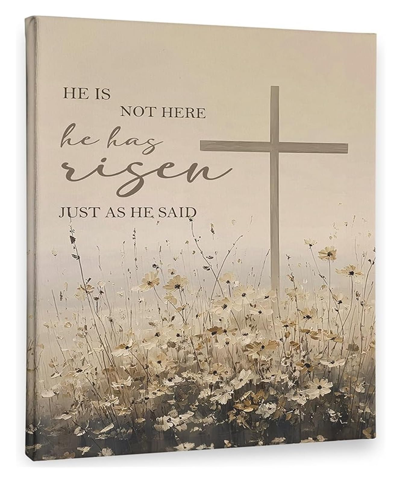 XGINERFEX He Has Risen Bible Verse Christian Easter Wall-Art Wildflower Cross for Church Prayer Room Home Decor(Framed,12x18inch(30x45cm))