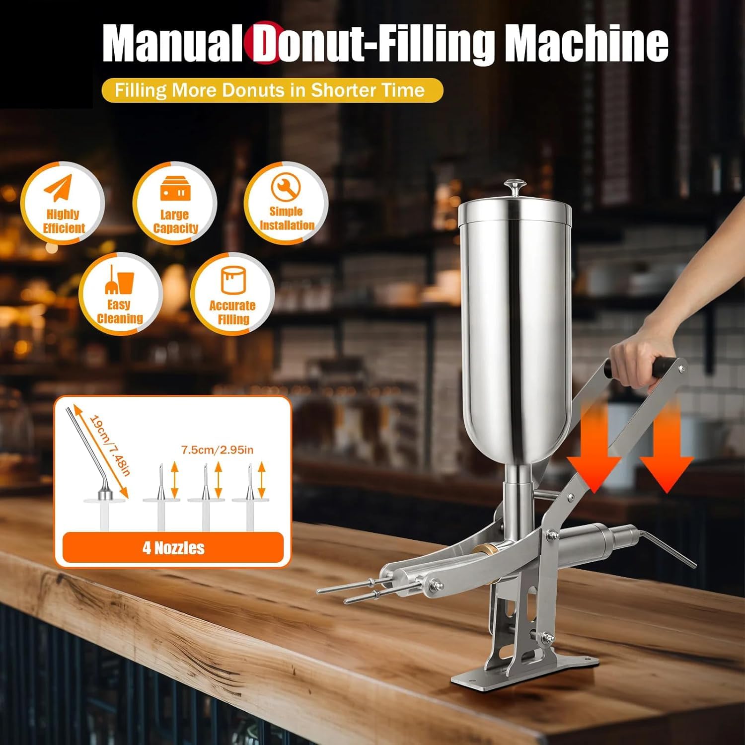 Manual Donut Filling Machine - 304 Stainless Steel Cream Injector Jam Dispenser 5L Hopper 4 Nozzles for Pastry — view 2