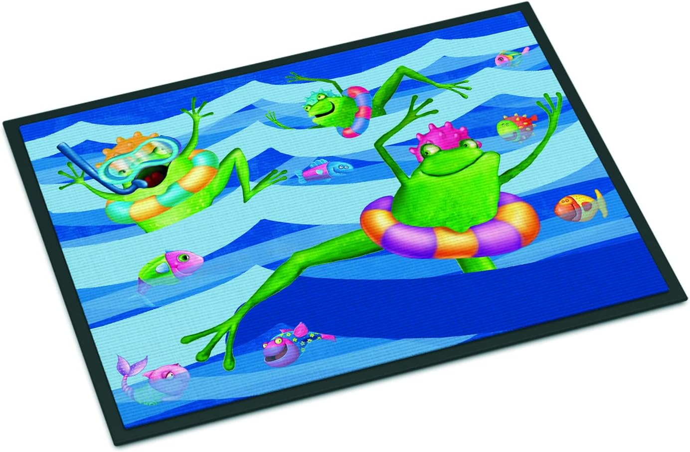 Caroline's Treasures APH0089JMAT Frogs Swimming Doormat 24x36 Front Door Mat Indoor Outdoor Rugs for Entryway, Non Slip Washable Low Pile, 24H X 36W