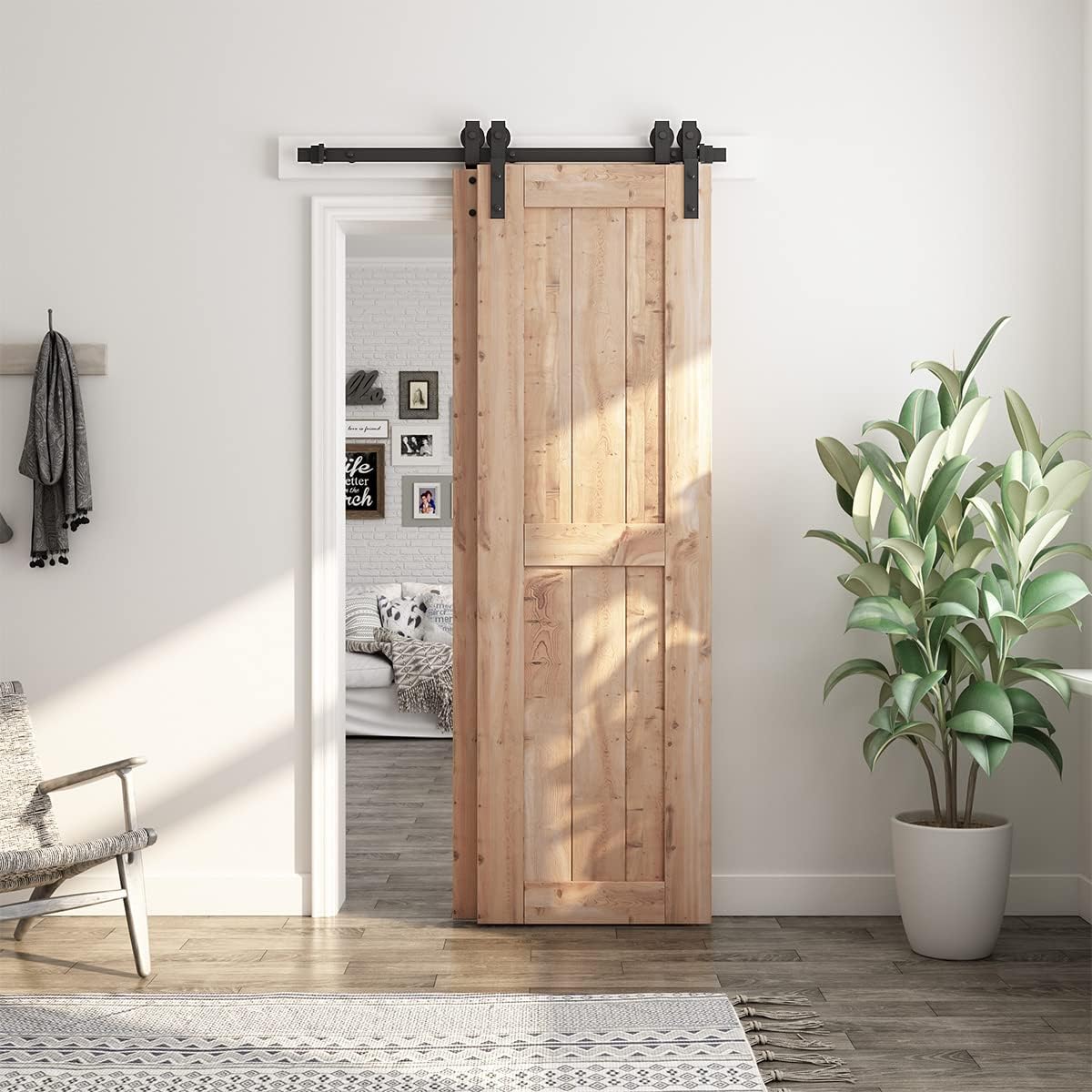 smartstandard 4 feet bypass sliding barn door hardware kit - for double wooden doors-single track - smoothly & quietly - easy to install-fit 36" opening