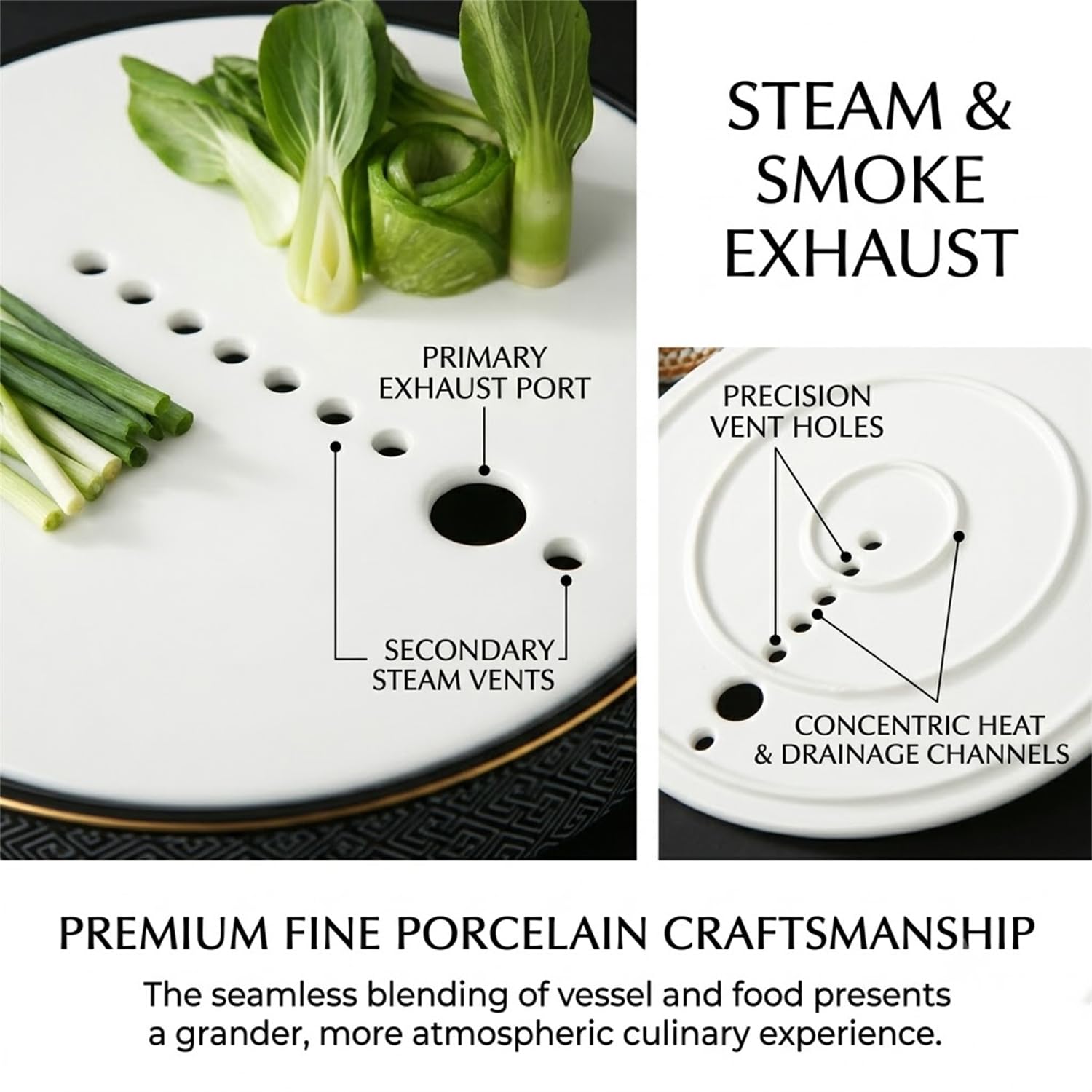 Bandeja de Servicio de Sushi de Sashimi de Hielo seco de cerámica | Atmósfera visual ahumada, porcelana delicada, estructura desmontable, integración perfecta