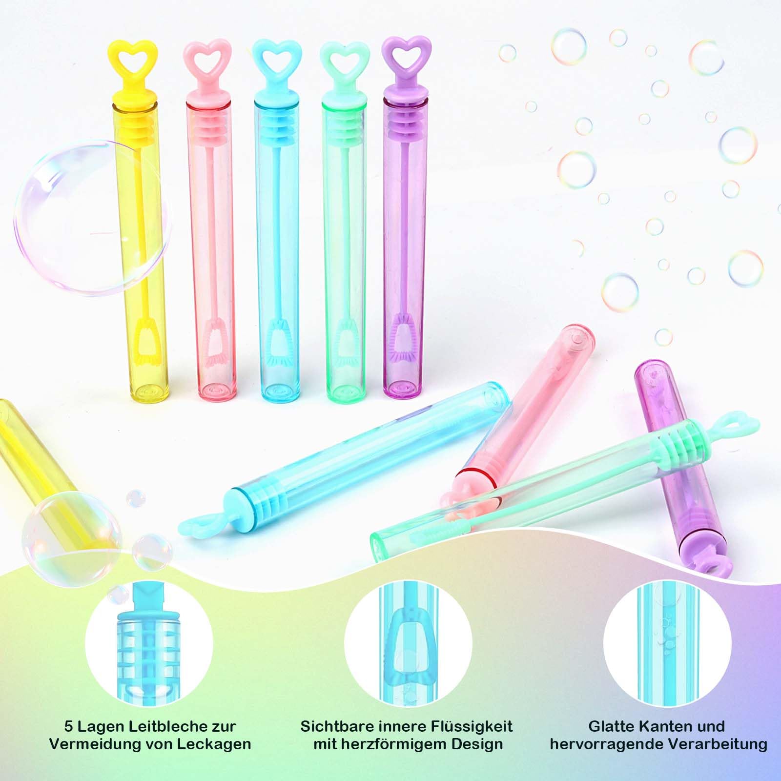Abeec Mini Bacchette Per Bolle Di Sapone - Confezione Da 50 Pezzi Da 5 Ml - Per Feste, Bomboniere E Giochi All'Aperto - 6