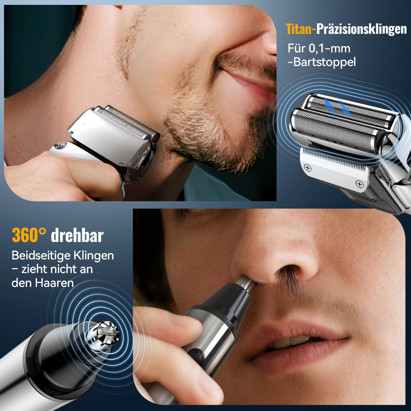 Jack & Rose Haarschneidemaschine Set, 4 in 1 kabelloser Haarschneider und Trimmer, IPX7 Wasserdicht, elektrisches Präzision Shaver & Nasenhaar-Trimmer für Herren, USB Wiederaufladbar | inkl.Haarschneider,Trimmer,Shaver,Nasenhaartrimmer, IPX7 wasserdicht,