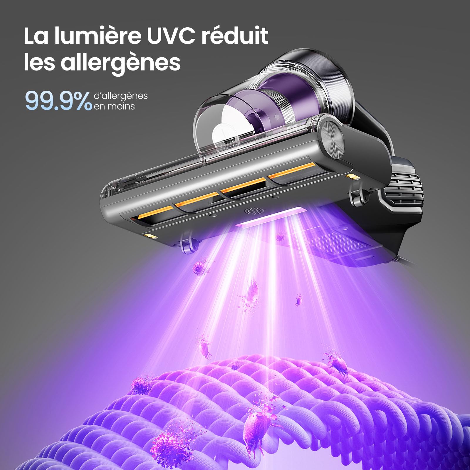 Jimmy BX8 Aspirateur à Main pour Matelas 15kPa Aspirateur Anti-Acariens avec Lampe UV-C, Chauffage à 65°C, Capteur d'acariens, écran LED, Fonction ions Négatifs, pour Matelas, lit, Canapé (Violet)