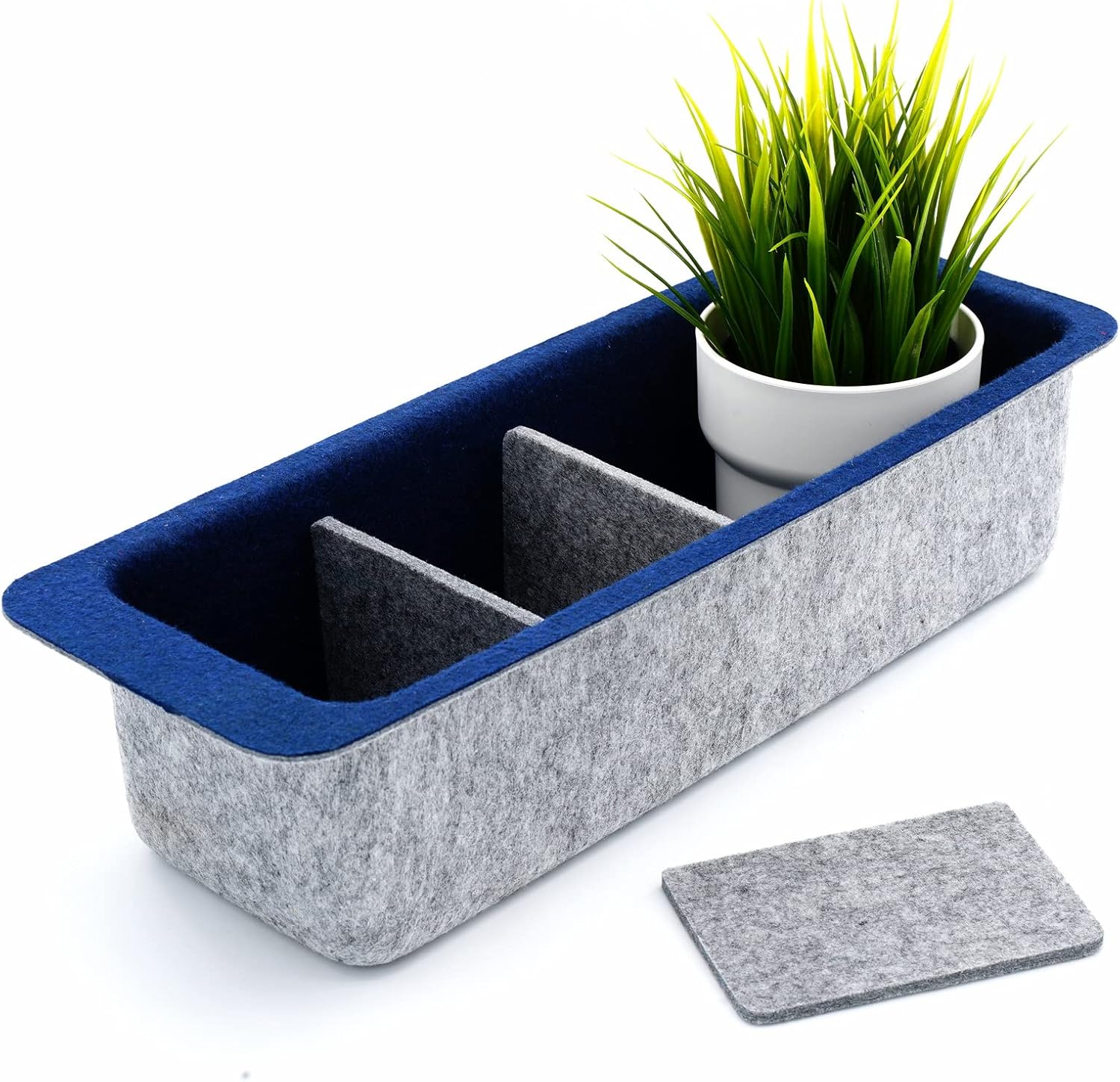 WELAXY Cabinet Pantry Organizers Desk drawer organizer bin with 4 adjustable compartment Felt multi-storage for Kitchen home office closet Junk Socks Ties organizing ( Navy)