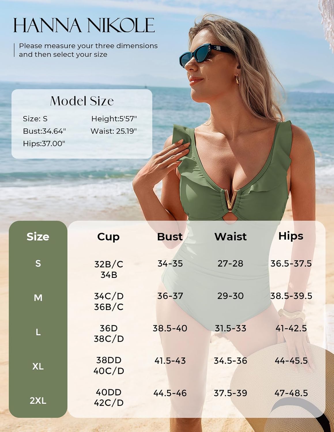 Hanna Nikole Womens One Piece Swimsuit Tummy Control, V Wire Neck Swimsuits 2025, Ruffle Straps Bathing Suit for Women - Image 6