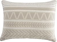 Vista 8 de Conjunto de edredón de algodón Grand Avenue tamaño Queen, 6 piezas, juego de ropa de cama geométrica jaspeada beige, faldón para cama, almohadas