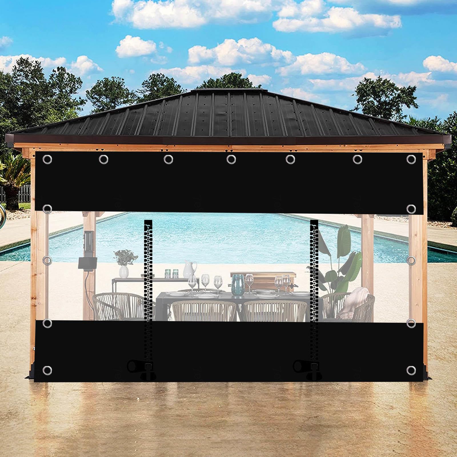 Rideaux de bâche transparente imperméable extérieurs contre le vent pour abri de jardin