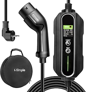 E-S1mple Type 2 Charging Cable Schuko 3.68 kW | 6-16A | 5.5 m, 1-Phase, Charging Cable Electric Car Type 2 Schuko EV Charger for Electric Cars IEC 62196-2 PHEV/EV