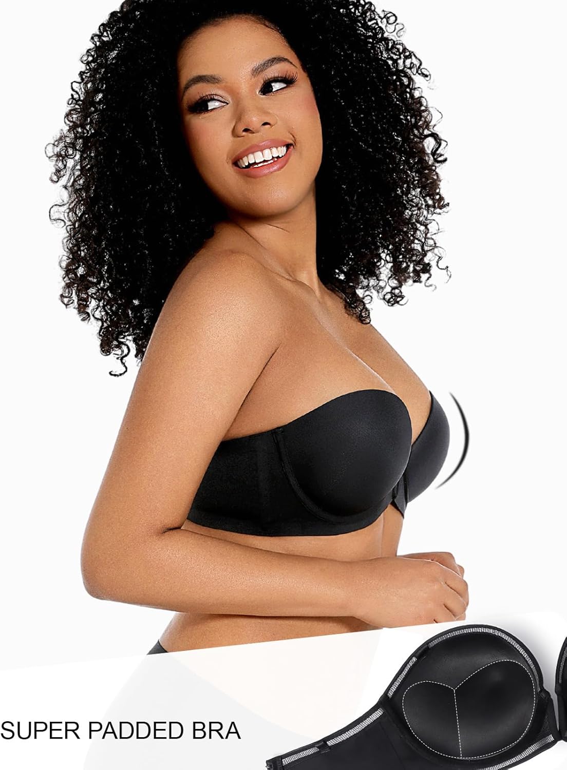 Strapless Push Up Bras for Women Deep Plunge Thick Padded Add 1 Cup Underwire Bra - Image 3