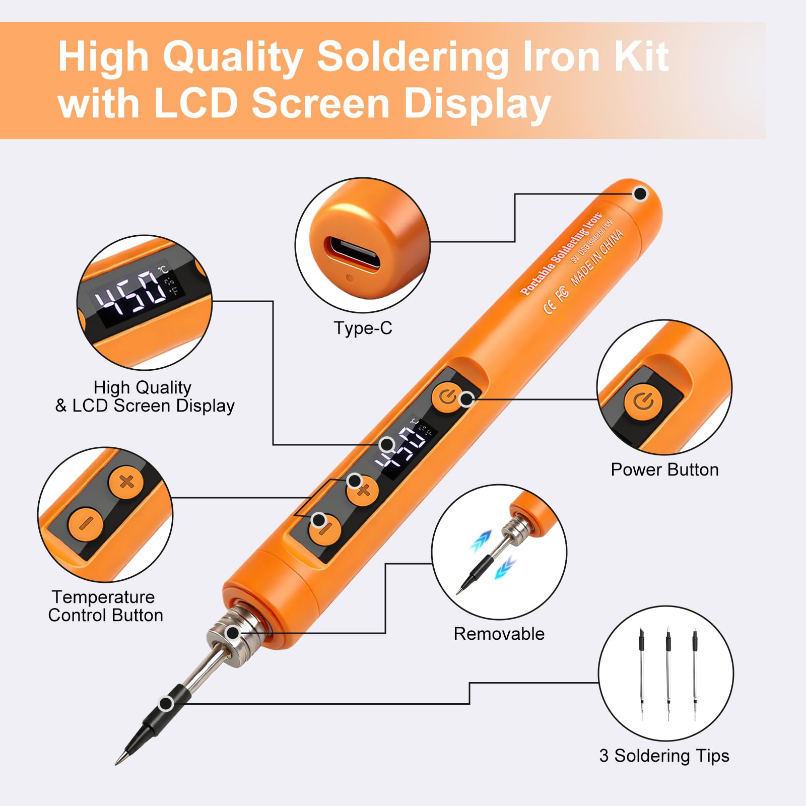 Flintronic Kit saldatore, Senza fili, Set Di Saldatore A Batteria Ricaricabile USB con LCD, per Riparazioni Elettroniche, Creazione di Gioielli, Progetti fai da t