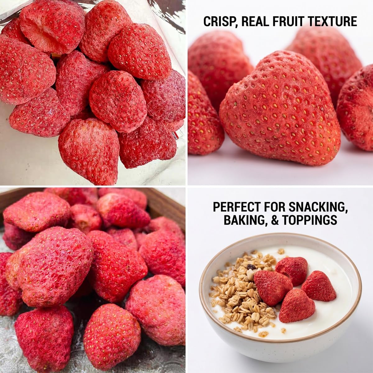 Fresas Enteras Liofilizadas 300g - Fruta Deshidratada Natural Sin Azúcar Añadida Botana Crujiente Para Repostería Yogur