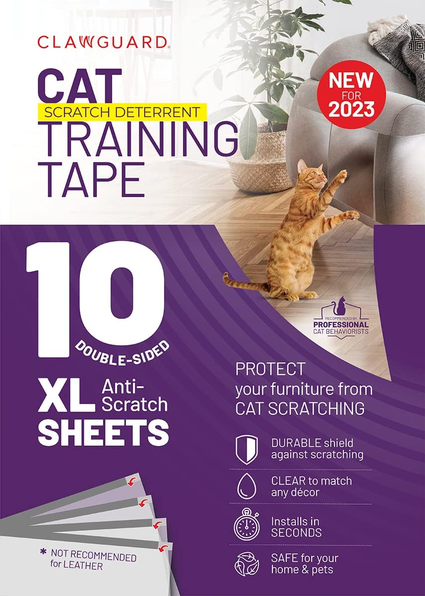 CLAWGUARD Cat Repellant Tape 10 XL Sheets - Cat Scratch Furniture Protector - Cat Deterrent Tape - Cat Anti Scratch Shields - Cat…