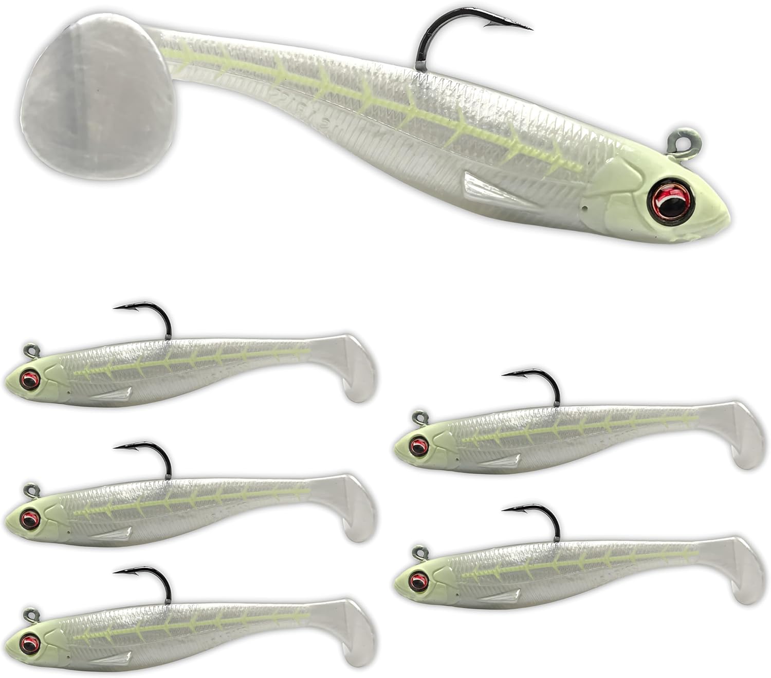 USA Bass Tackle Patriot Shad - Scent Infused Paddle Tail Swimbaits Pre Rigged Fishing Lures Premium Bait Strong Owner Hook, Fishing Gear for Bass Freshwater Predator Fish