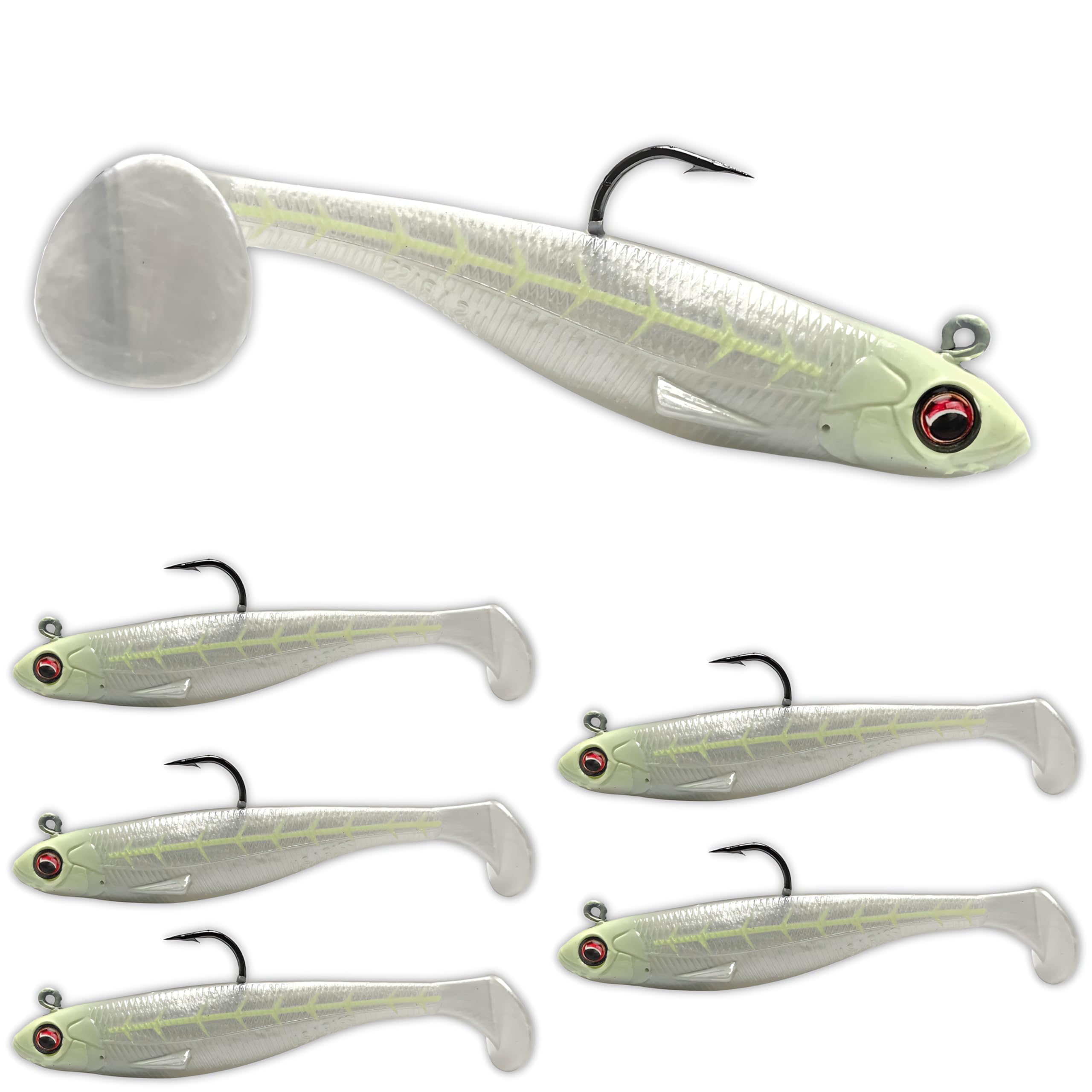 USA Bass Tackle Patriot Shad - Scent Infused Paddle Tail Swimbaits Pre Rigged Fishing Lures Premium Bait Strong Owner Hook, Fishing Gear for Bass Freshwater Predator Fish