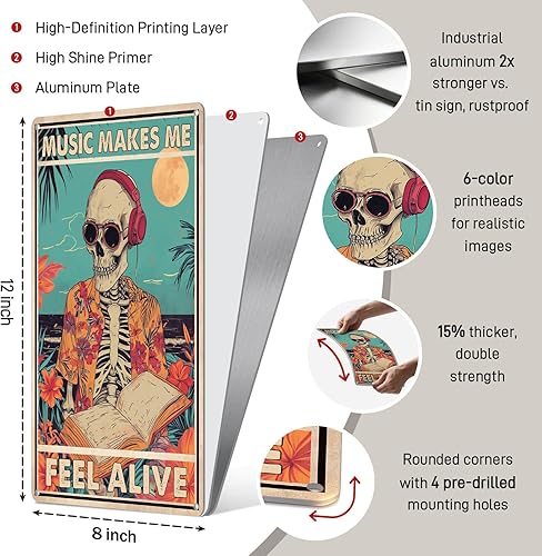 Miniatura 4 de Decoración de pared para sala de música, decoración de calavera gótica, diseño de calavera gótica, letrero de lata divertido para habitación de