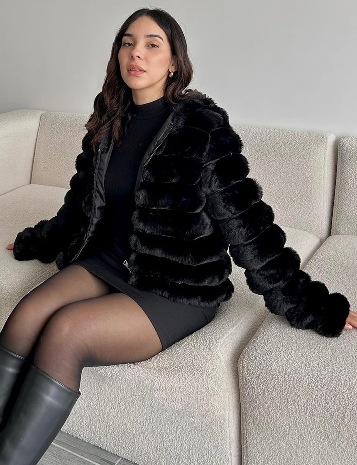 Yimoon Women's Fur Coat Fluffy Long Sleeve Lapel Cropped Faux Jackets Open Front Shaggy Coat Outerwear - Image 5