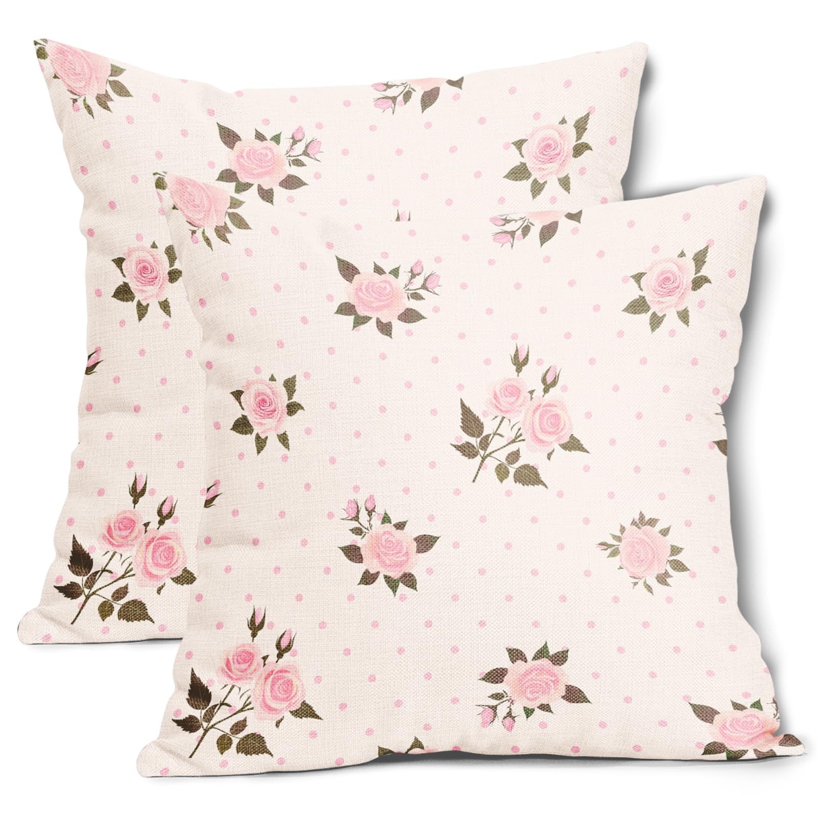 Set di 2 federe per cuscini con motivo floreale a pois, stile shabby chic, in cotone