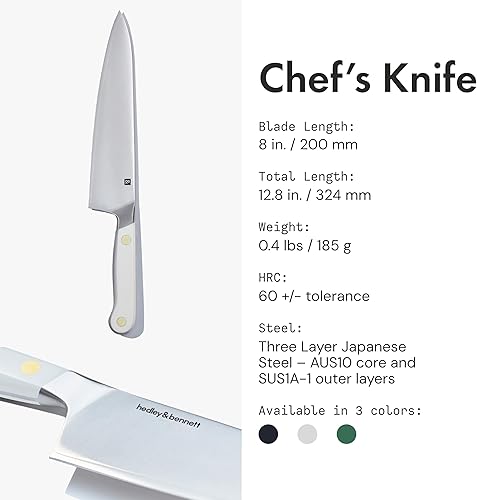 Miniatura 3 de hedley & bennett Cuchillo de chef  Cuchillo de cocina japonés de 8 pulgadas  Acero inoxidable de tres capas, borde afilado liso, regalo de cocina