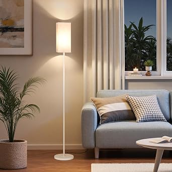 Floor Lamp, Pole Lamp with Foot Switch, Modern Standing Lamp Shade, Minimalist Freestanding Lamp Bulb Not Included, for Living Room, Bedroom Office ETL Listed, White and Beige WE07LD05