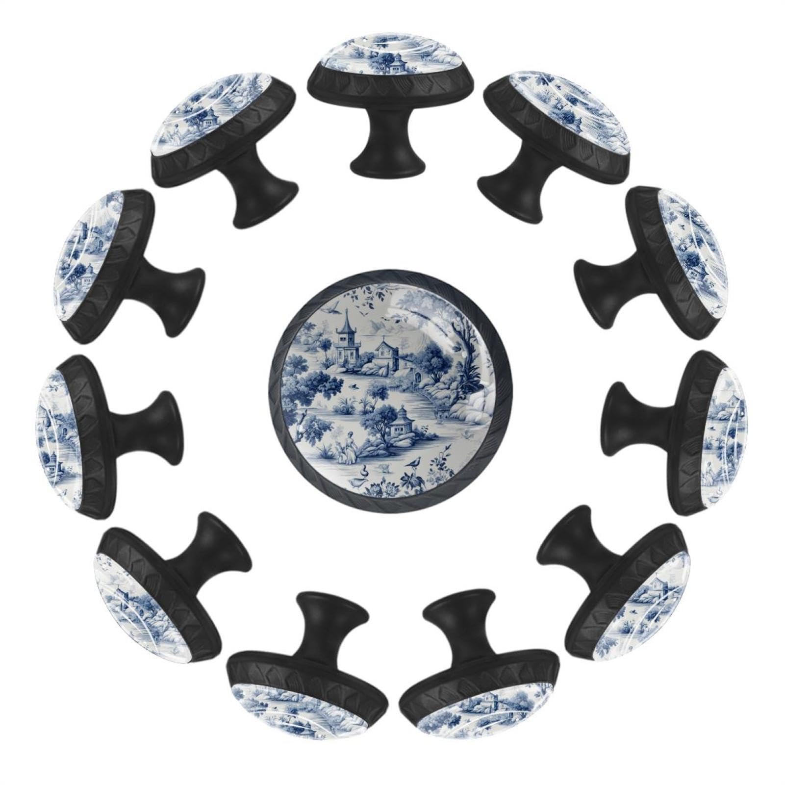 Boutons de tiroir blancs et bleus lot de 12 poignées en cristal pour armoires