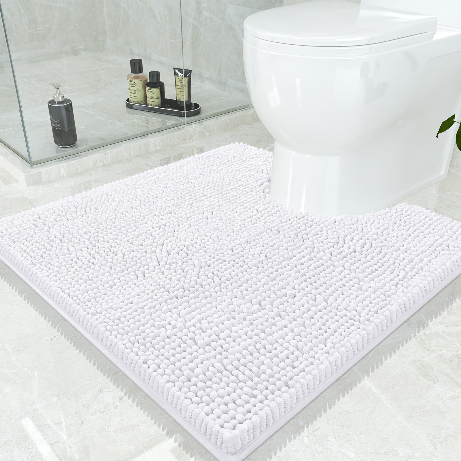 Smiry Luxury Chenille Toilet Rugs U-Shaped 24x24, Soft Absorbent Non-Slip Contour Bathroom Rugs for Toilet, Machine Washable Contoured Bath Mats,