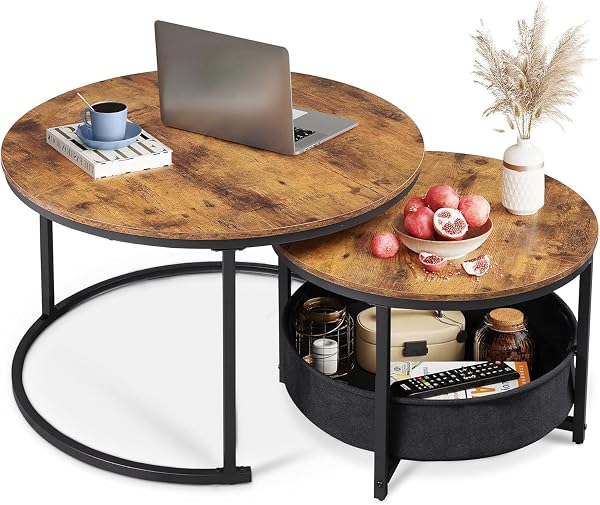 WLIVE Couchtischset mit Stauraum und Metallrahmen