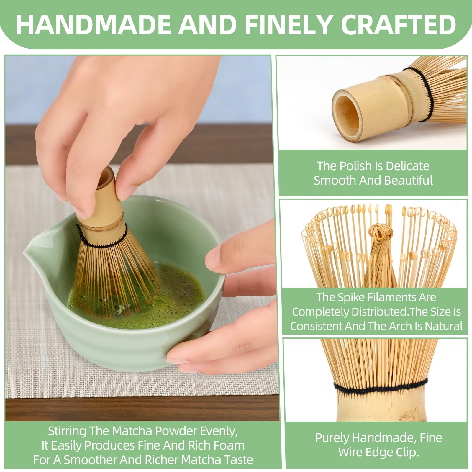 Matcha Set de 6 Piezas – Kit de Ceremonia Japonesa de Matcha con Cuenco de Matcha,Batidor de Matcha de Bambú,Soporte para Batidor,Colador, Cuchara y Pala – Set de Regalo para Amantes del Matcha
