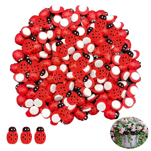 Lot de 200 Mini Coccinelles en Bois Rouges 8x11mm Autocollantes