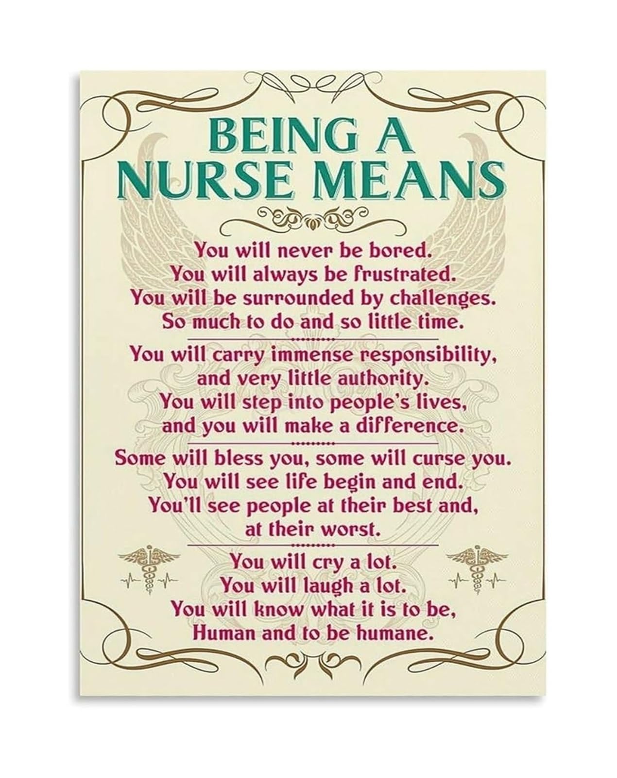 MDBJTCYZN Nursing Appreciation Poster, Being A Nurse Definition Quote on Canvas, Wall Decor for Hospital Lounge(Framed,16x24inch(40x60cm))