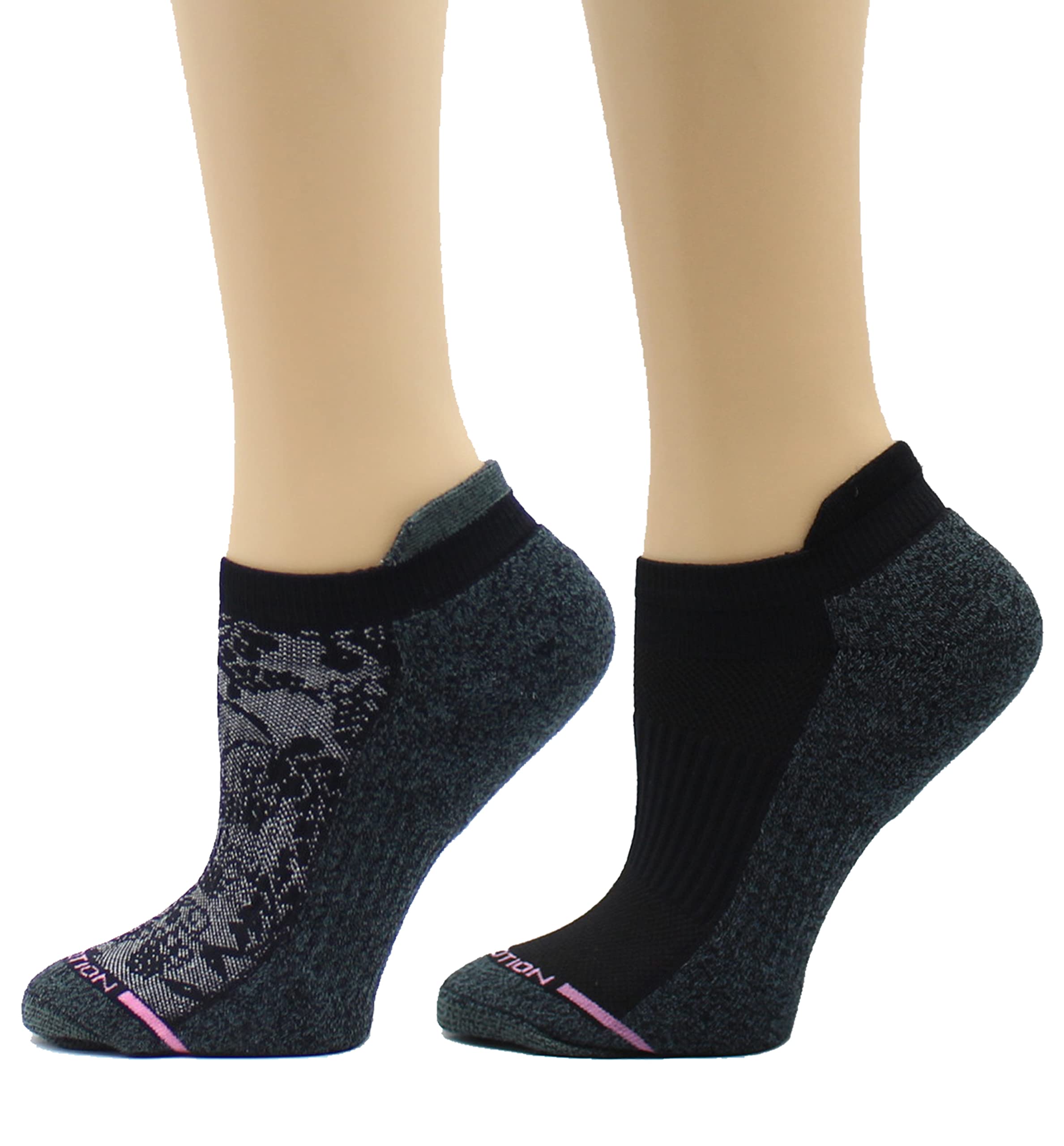 Dr. Motion Womens Ankle Socks 2 Pack, Low Cut Cushioned Compression Running Socks for Women, Arch Support, Seamless Toe