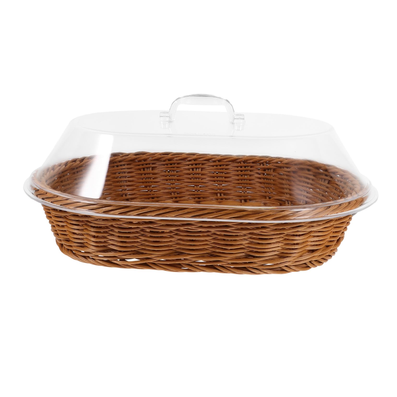 POPETPOP Cesta Tejida Redonda para Pan y Frutas con Tapa Acrílica, Cesta de Almacenamiento de 36 CM para Aperitivos y Uso Diario