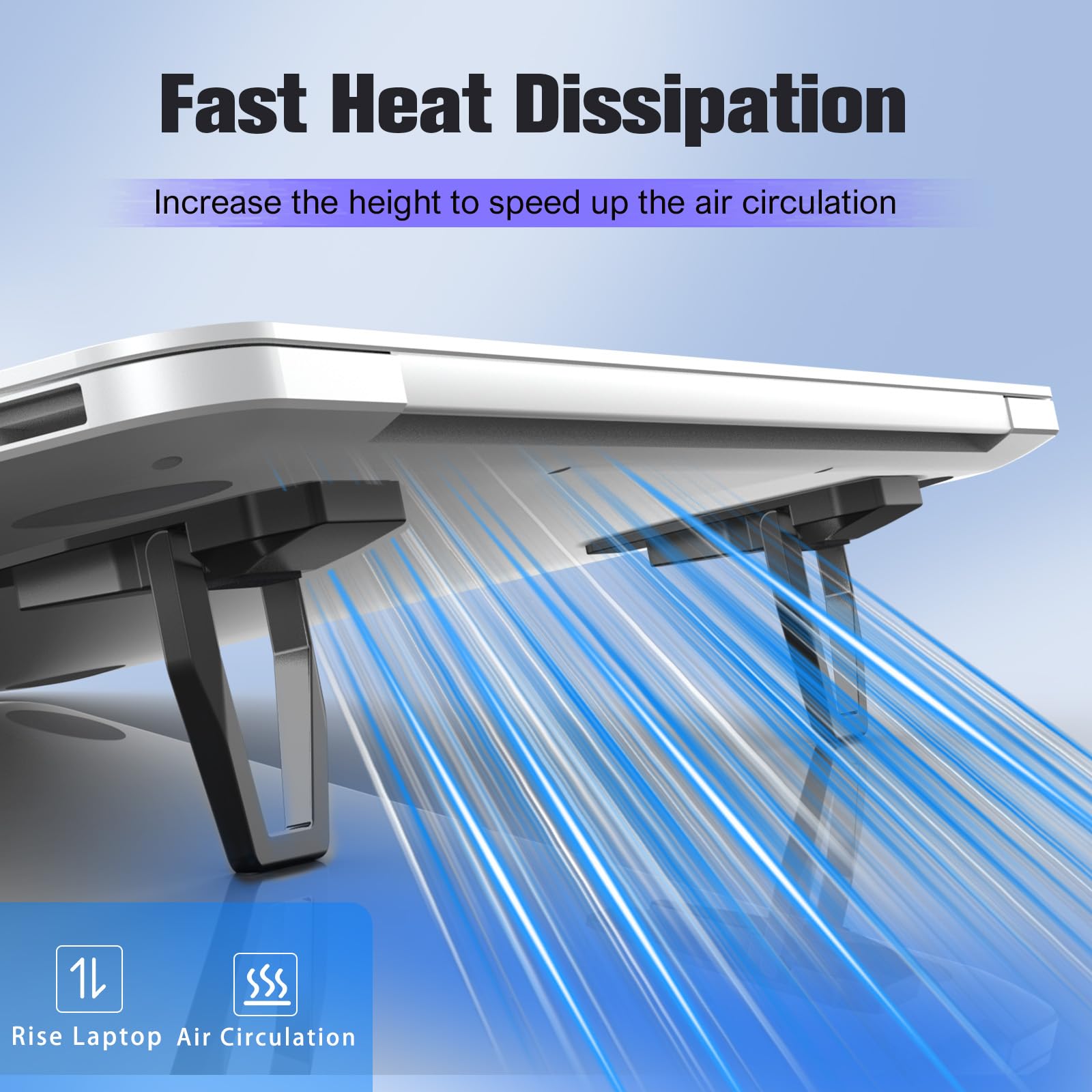 PONICOR Zinc Alloy Computer Keyboard Stand for Desk, Foldable Keyboard Riser with 2 Angle Adjustable, Self-Adhesive Invisible Laptop Stand for Desk (2pcs, Black)