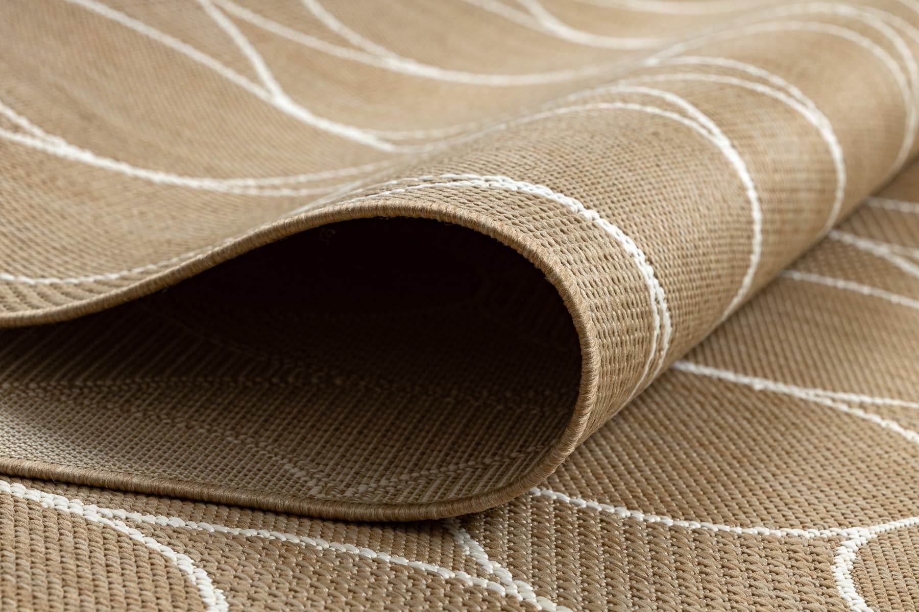 rugsx SISAL Flat dywan do użytku wewnątrz na zewnątrz, nowoczesny i wytrzymały, do salonu, na balkon, taras, wzór opadający – naturalny beż, kolor słomkowy, sznurek 160 x 230 cm