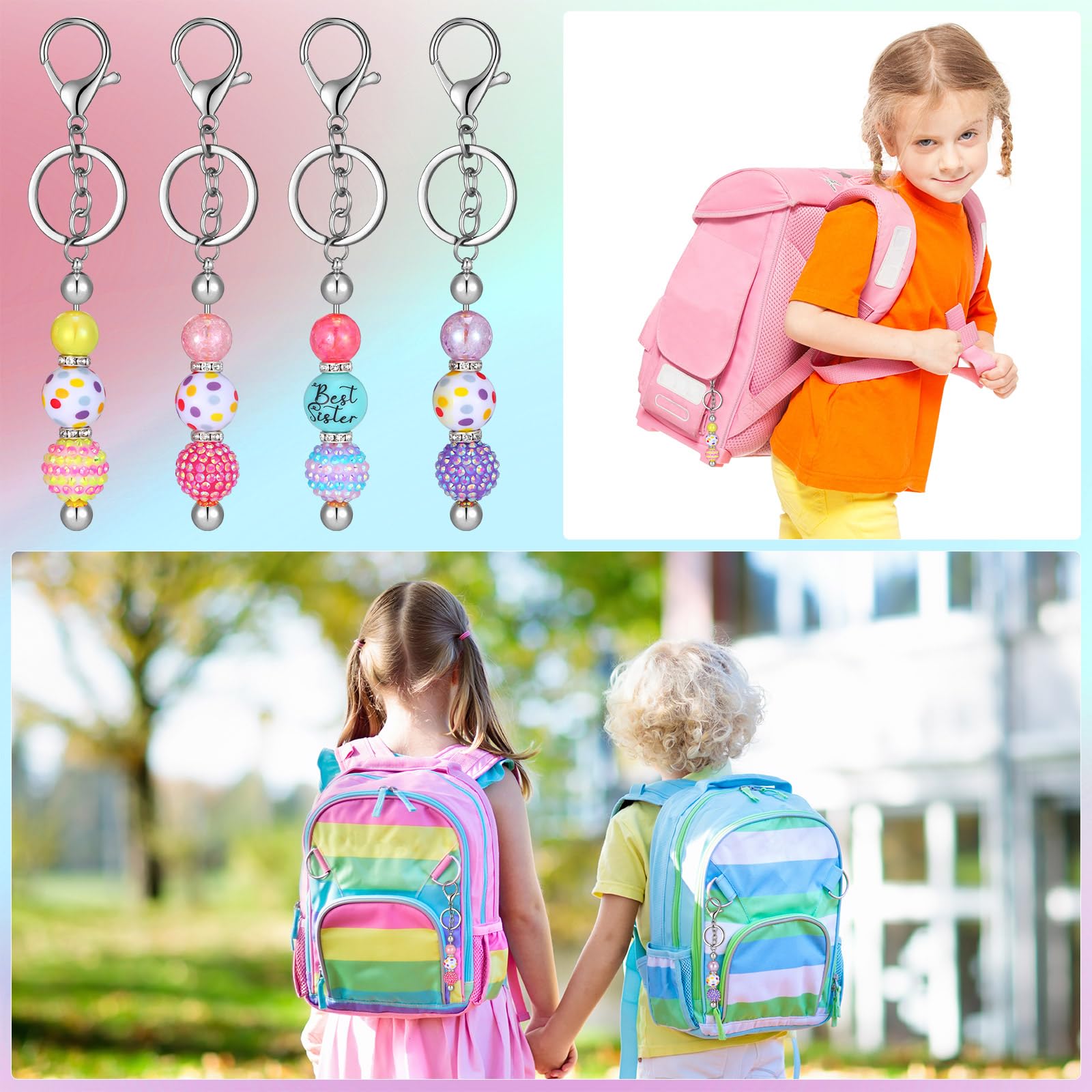 Equsion Perlen-Schlüsselanhänger, Rohlinge, abnehmbare Perlen, Metall, DIY-Schlüsselanhänger für Mädchen und Frauen, DIY, Basteln, Schlüsselanhänger, Zubehör, Anhänger, Projekte, Schmuck, Geschenke,