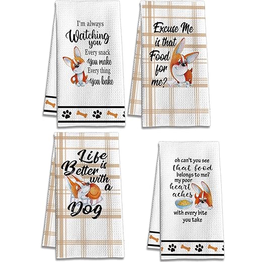 Henghere Funny Decorative Corgi Kitchen Towels Set of 4, Corgi Lover Gifts for Women, Dog Mom Gifts, Cute Corgi Stuff, Housewarming Gifts