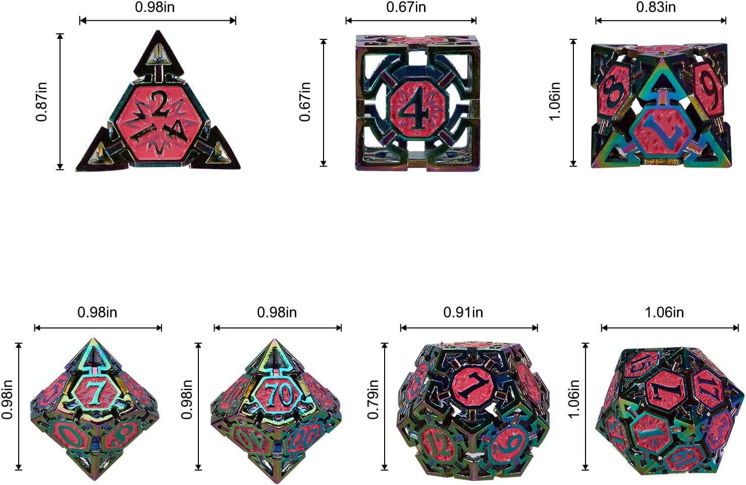 Dice Metal Dice Dicelings DND Polyhedral Hollow Dice Set for RPG MTG Role Playing Table Games