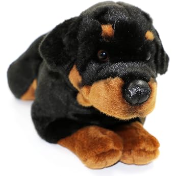 Uni-Toys - Rottweiler lying down - 45 cm length - plush dog pet - plush toy cuddly toy